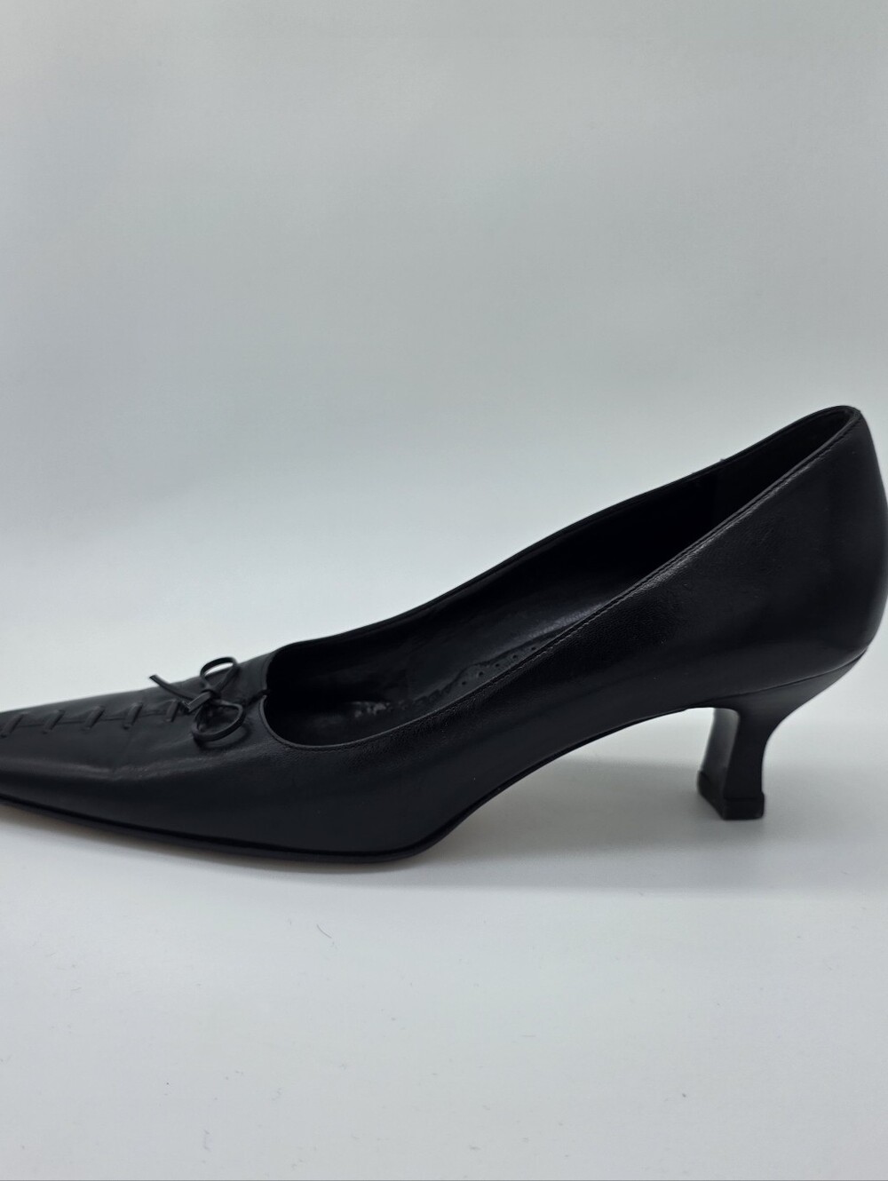 Antonio Melani Black Leather Square Toe Bow Kitten Heel Pumps Shoes Size 7.5 - Picture 13 of 16